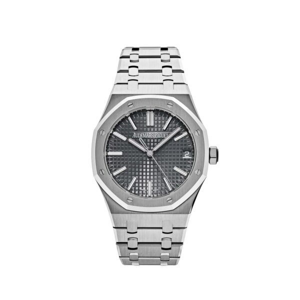 Audemars Piguet Royal Oak Selfwinding "50th Anniversary" 15550ST.OO.1356ST.03 with a 37mm stainless steel case, grey "Grande Tapisserie" dial, and stainless steel bracelet.