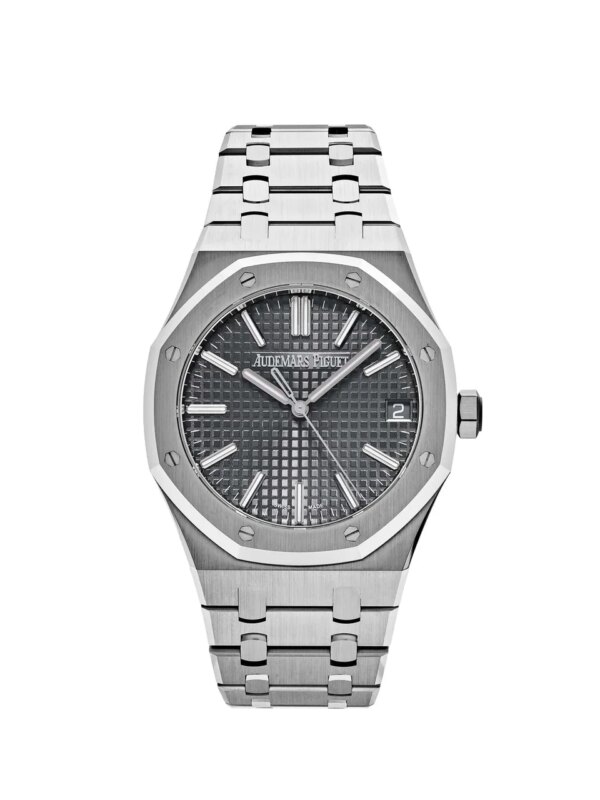 Audemars Piguet Royal Oak Selfwinding "50th Anniversary" 15550ST.OO.1356ST.03 with a 37mm stainless steel case, grey "Grande Tapisserie" dial, and stainless steel bracelet.