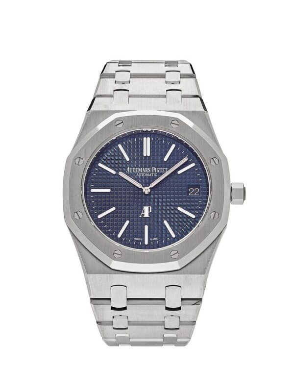 Audemars Piguet Royal Oak 'Jumbo' Extra Thin in stainless steel with a blue Petite Tapisserie dial.