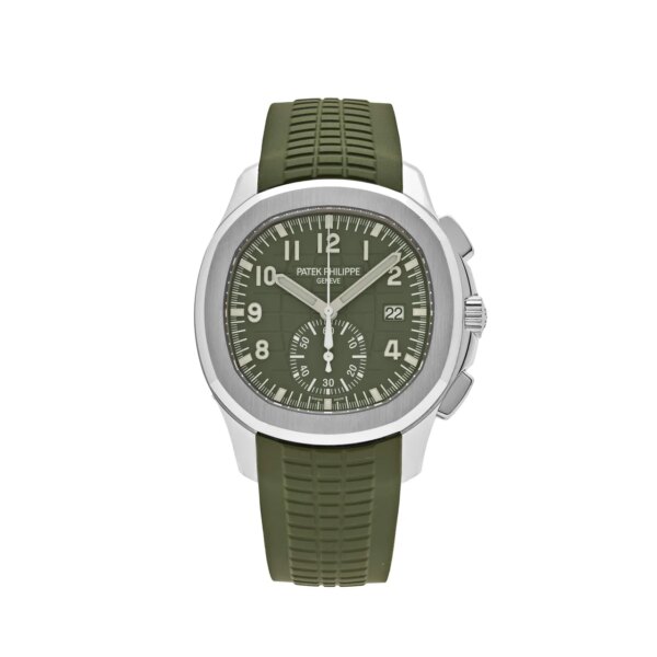 2024 Patek Philippe Aquanaut 5968G-010 Chronograph White Gold Khaki Green Dial.