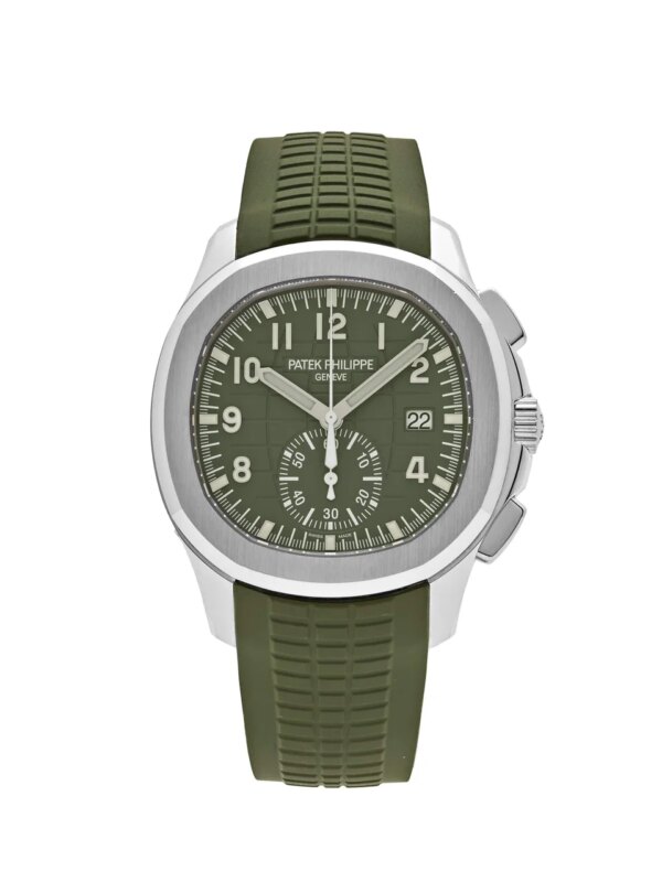 2024 Patek Philippe Aquanaut 5968G-010 Chronograph White Gold Khaki Green Dial.