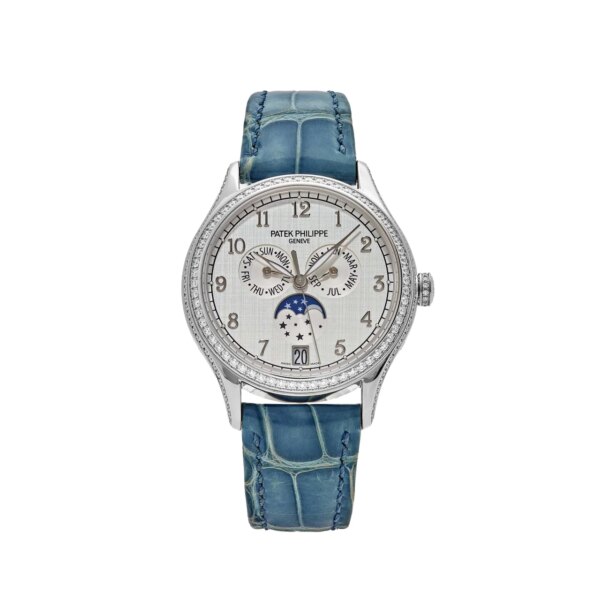 Patek Philippe Complications 4947G-010 Annual Calendar White Gold Silver Dial.