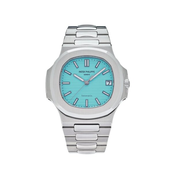 Patek Philippe Nautilus Tiffany & Co. Blue Dial 5711/1A-018 (2023) in stainless steel, featuring a Tiffany blue dial with embossed pattern and luminous markers, and an integrated bracelet.