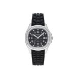 Patek Philippe Aquanaut Luce 5267/200A-001 'Ladies Tiffany & Co.' with a 38.8mm stainless steel case, diamond bezel, black dial, and rubber strap.