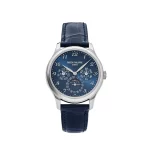 Patek Philippe Grand Complications 5327G-001 Perpetual Calendar watch, 39mm white gold case with blue dial, blue alligator leather strap, and exhibition case back.