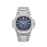 Patek Philippe Nautilus Moonphase Steel Tiffany Blue Dial 5712/1A-001 with a 40mm stainless steel case, Tiffany blue dial, and moonphase complication.