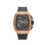 Richard Mille RM 72-01 Lifestyle In-House Chronograph in Rose Gold with a transparent dial, flyback chronograph, and 38.4 x 47.34 mm rose gold case.