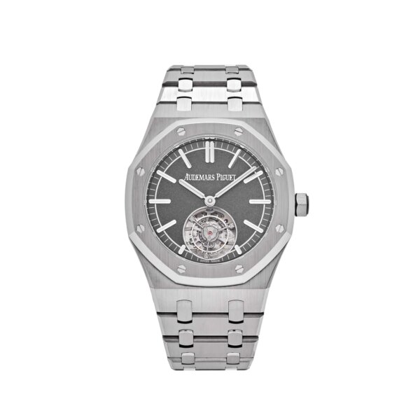 Audemars Piguet Royal Oak Selfwinding Flying Tourbillon 26530TI.OO.1220TI.01 featuring a 41mm titanium case, slate grey dial, and flying tourbillon at 6 o'clock.