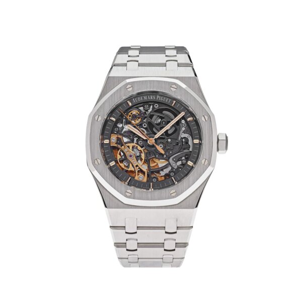 Audemars Piguet Royal Oak Double Balance Wheel Openworked 15407ST.OO.1220ST.01 with a 41mm stainless steel case, openworked dial, and integrated bracelet.