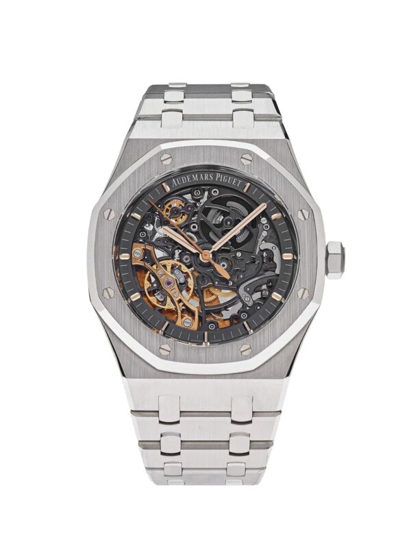 Audemars Piguet Royal Oak Double Balance Wheel Openworked 15407ST.OO.1220ST.01 with a 41mm stainless steel case, openworked dial, and integrated bracelet.