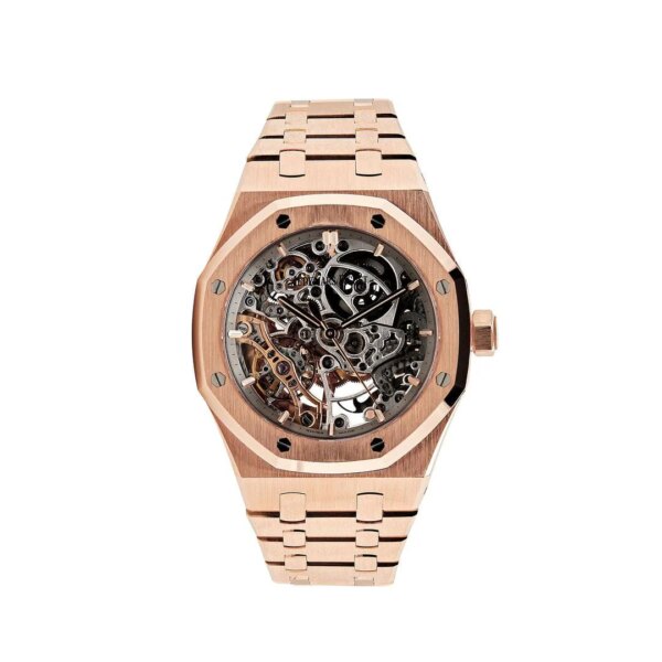Audemars Piguet Royal Oak Double Balance Wheel Openworked 15467OR.OO.1256OR.01, 41mm rose gold case, openworked dial, luminescent hands, and integrated rose gold bracelet.