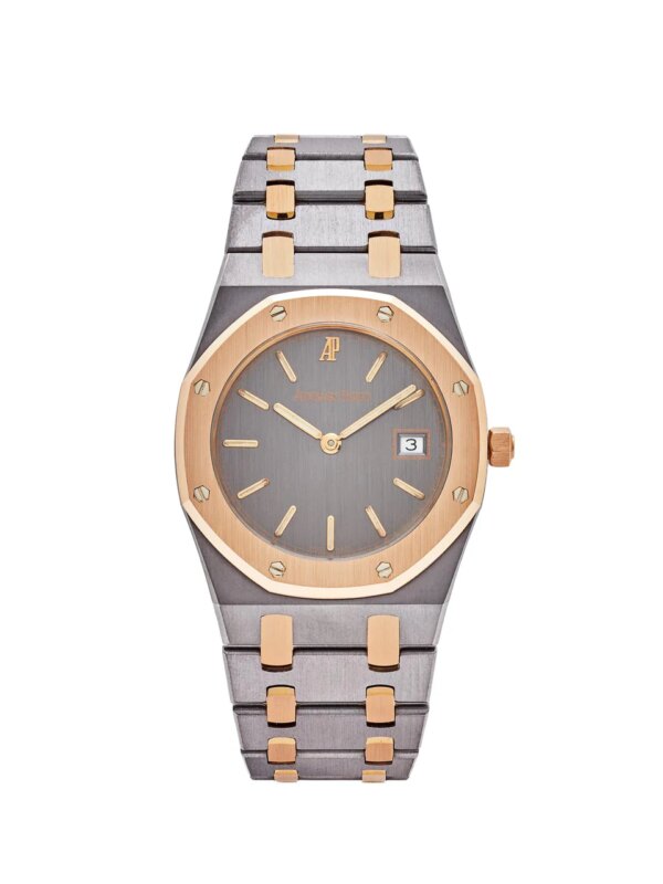 Audemars Piguet Royal Oak 56175TR.O.0789TR Two-Toned Tantalum Rose Gold Slate Dial with quartz movement and date window.