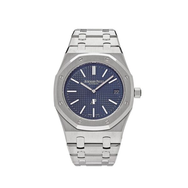 Audemars Piguet Royal Oak 'Jumbo' Extra Thin 15202ST.OO.1240ST.01 with blue Petite Tapisserie dial and stainless steel bracelet.