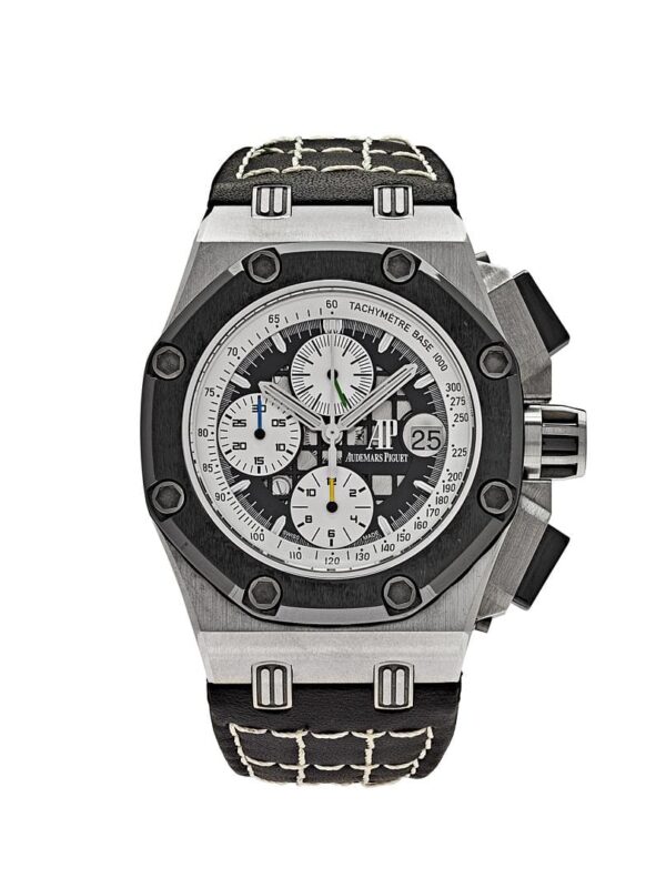 Audemars Piguet Royal Oak Offshore Rubens Barrichello II 26078IO.OO.D001VS.01 with a 42mm titanium case, black dial, red accents, and a black rubber strap.