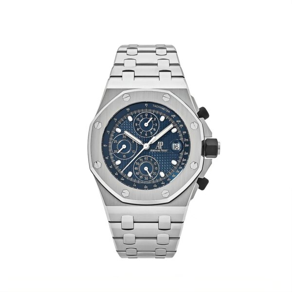 Audemars Piguet Royal Oak Offshore Chronograph 42mm Steel Blue Dial 26238ST.OO.2000ST.01 featuring a 42mm stainless steel case, blue dial, and polished steel bracelet.