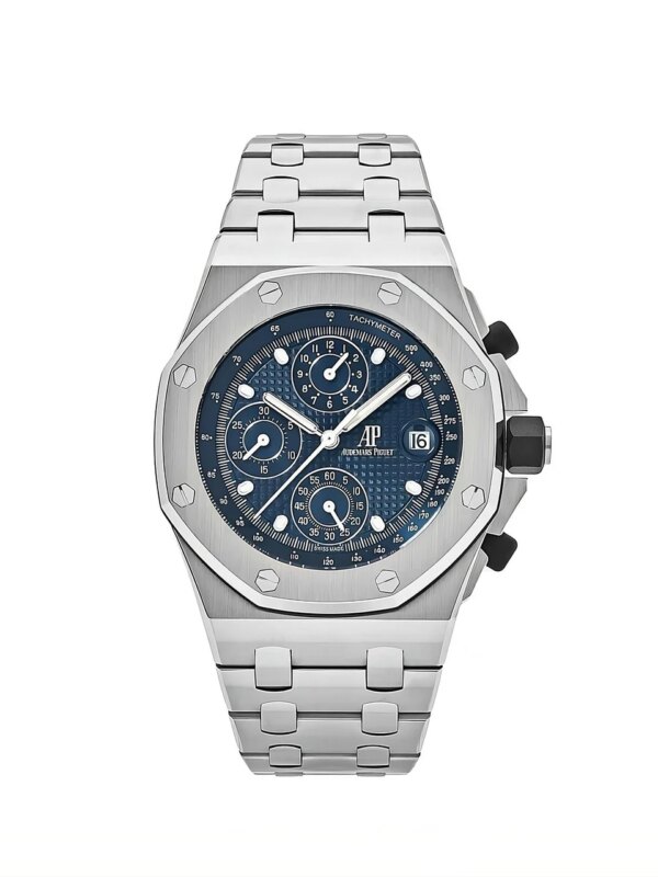 Audemars Piguet Royal Oak Offshore Chronograph 42mm Steel Blue Dial 26238ST.OO.2000ST.01 featuring a 42mm stainless steel case, blue dial, and polished steel bracelet.