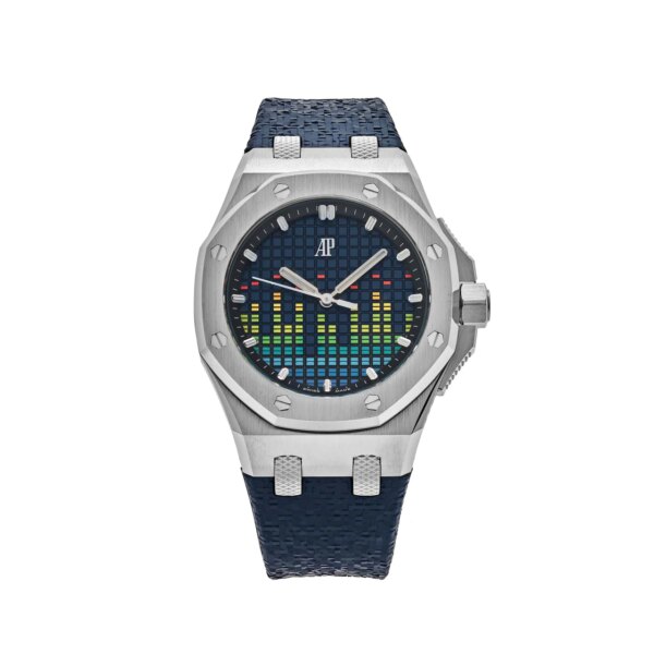 Audemars Piguet Royal Oak Offshore Music Edition 77600TI.OO.A343CA.01 featuring a 37mm titanium case, musical motif dial, and black rubber strap.