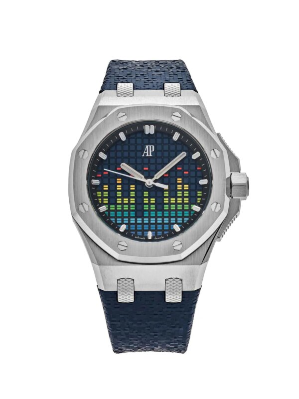 Audemars Piguet Royal Oak Offshore Music Edition 77600TI.OO.A343CA.01 featuring a 37mm titanium case, musical motif dial, and black rubber strap.