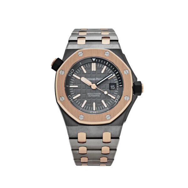 Audemars Piguet Royal Oak Offshore Diver 'QE II Cup' Limited Edition in tantalum and 18K rose gold, with a 42mm case, anthracite 'Clous de Paris' dial, and caliber 3120 movement.