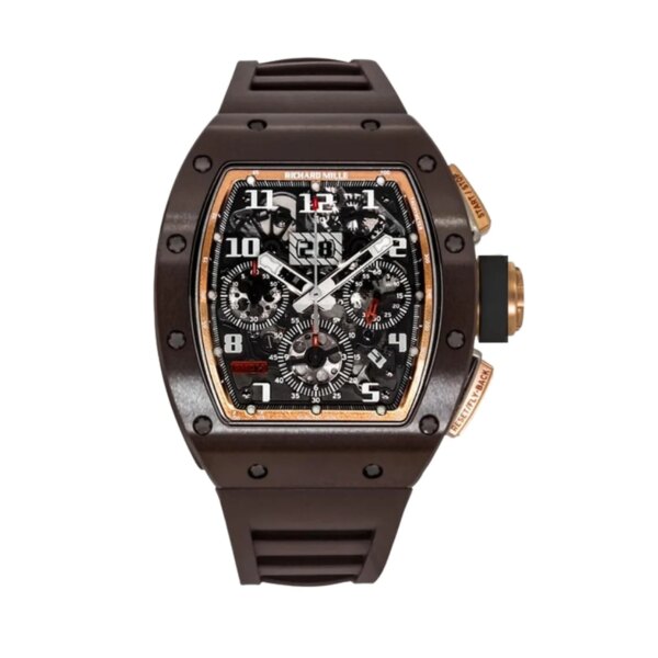 Richard Mille RM011 Asia Boutique Edition with a 50mm TZP-N ceramic case, 18k rose gold accents, and a skeletonized dial, embodying luxury and advanced horological engineering.