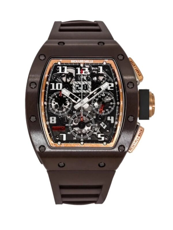 Richard Mille RM011 Asia Boutique Edition with a 50mm TZP-N ceramic case, 18k rose gold accents, and a skeletonized dial, embodying luxury and advanced horological engineering.