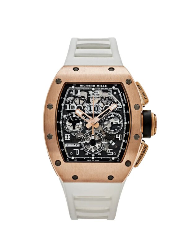 Richard Mille Felipe Massa Boutique Edition RM 11 luxury watch with a tonneau-shaped case, automatic movement, skeletonized dial, and chronograph, embodying precision and refinement.
