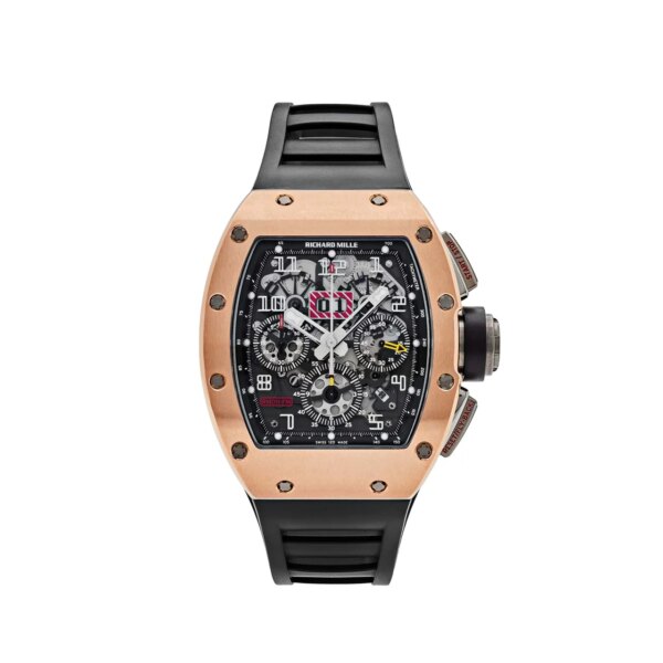 Richard Mille Felipe Massa Chronograph RM011 with a rose gold case, skeletonized dial, and automatic movement, representing timeless elegance and precision engineering.