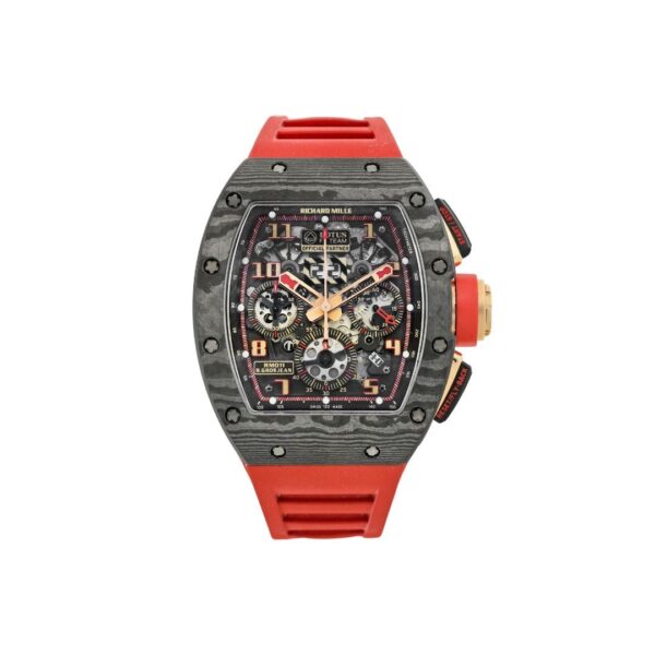 Richard Mille RM 11 Romain Grosjean "Lotus F1" with carbon NTPT and rose gold case, skeletonized dial, and racing-inspired chronograph features.