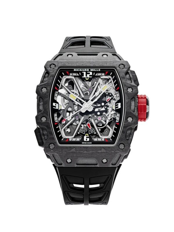 Richard Mille RM 35-03 Automatic Rafael Nadal with butterfly rotor, carbon case, and skeletonized dial, showcasing mechanical innovation and sporty design.