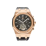 Audemars Piguet Royal Oak Tourbillon Chronograph 25977OR.OO.D002CR.01 in 18k rose gold with black dial, featuring tourbillon at 6 o'clock and chronograph function.