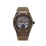 Audemars Piguet Royal Oak 26585CM.OO.D301VE.01 Travis Scott 'Cactus Jack' Perpetual Calendar Limited Edition in brown ceramic with openworked dial and luminescent accents.