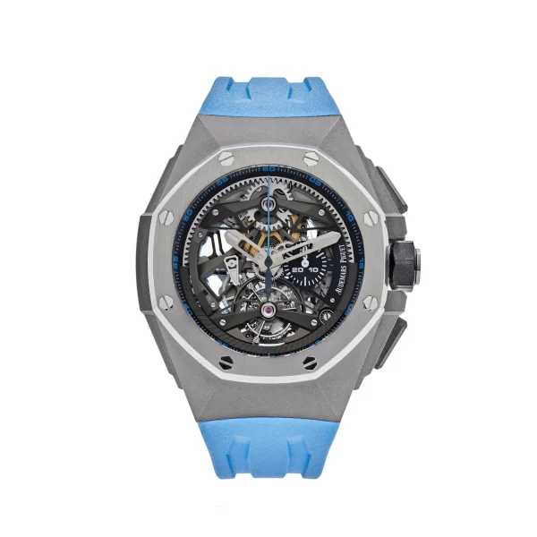 Audemars Piguet Royal Oak Concept Tourbillon Chronograph Openworked Selfwinding 26587TI.OO.D031CA.01, titanium case, openworked dial, tourbillon, and chronograph functions.