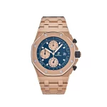 Audemars Piguet Royal Oak Offshore Chronograph 'Brick' Rose Gold 26238OR.OO.2000OR.01 with a 44mm rose gold case, blue dial, and matching rose gold bracelet.