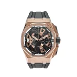 Audemars Piguet Royal Oak Offshore Tourbillon Chronograph 26421OR.OO.A002CA.01 with a 44mm rose gold case, black "Méga Tapisserie" dial, and black rubber strap.