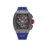Richard Mille RM 011 Felipe Massa Flyback Chronograph with a titanium tonneau case, skeletonized dial, and blue rubber strap showcasing racing-inspired luxury watch design.