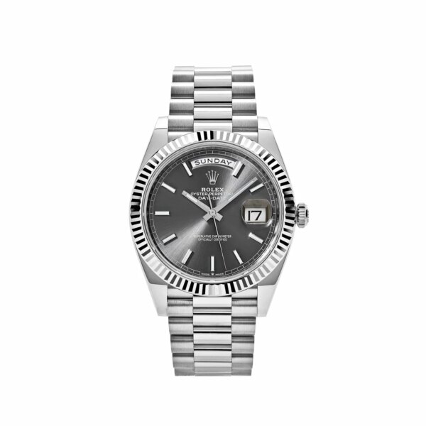 Rolex Day-Date 228239 White Gold with Slate Rhodium Grey Dial and President Bracelet.