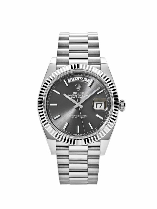 Rolex Day-Date 228239 White Gold with Slate Rhodium Grey Dial and President Bracelet.