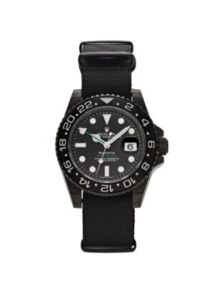 Rolex GMT-Master II 116710LN Pro Hunter "Stealth" with black-PVD-coated steel, black dial, green GMT hand, and black Cerachrom bezel, on a PVD-coated Oyster bracelet.