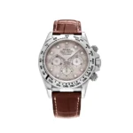 Rolex Daytona 116519 White Gold Watch with Rose Mother of Pearl Diamond Dial and Oyster Bracelet.