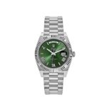Rolex Day-Date 40 White Gold Olive Dial 228239 - 18k white gold watch with olive sunray dial and luminous markers, 40mm case, and Caliber 3255 self-winding movement.