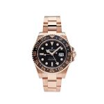 Rolex GMT-Master II 126715CHNR 'Root Beer' in 18k Everose gold with a black dial and black/brown Cerachrom bezel, featuring an Everose gold Oyster bracelet.