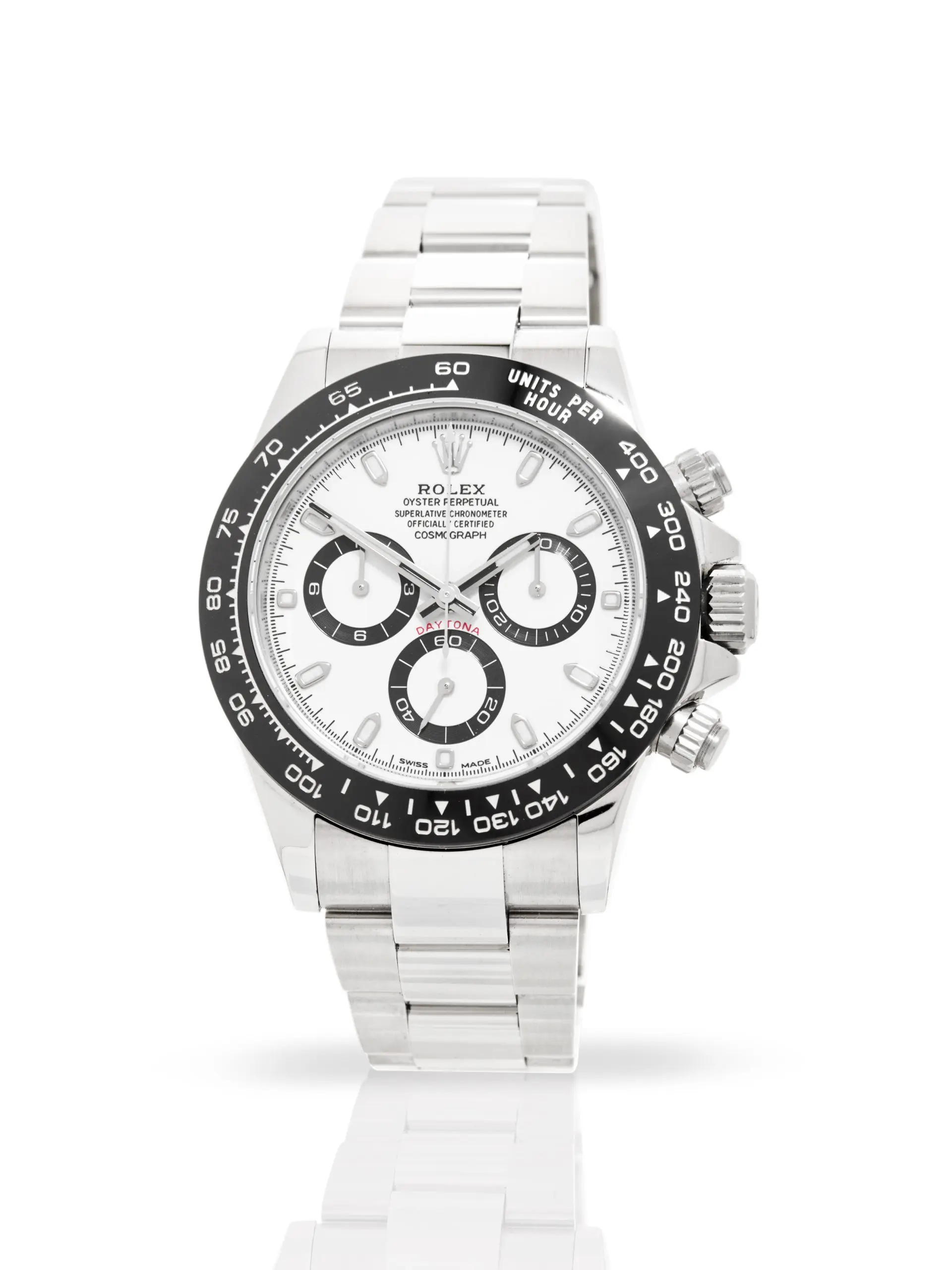 Watchbox-Rolex-daytona A view of the Rolex Daytona 116500LN white dial.
