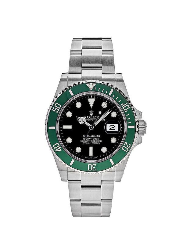 Rolex Submariner Date 126610LV 'Starbucks MK1' stainless steel watch with a black dial, green Cerachrom bezel, and Oyster bracelet. A luxury dive watch icon.