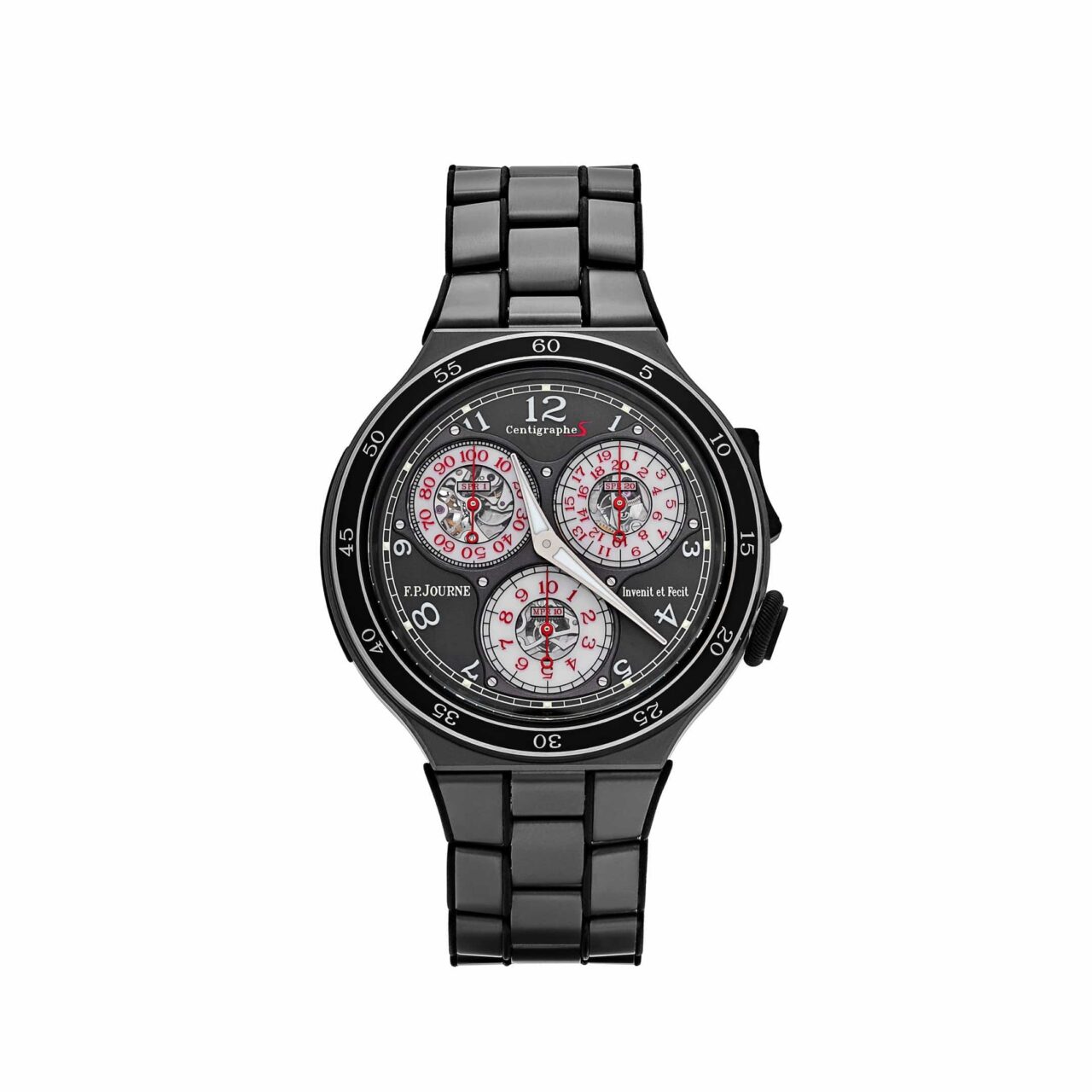 F.P. Journe Linesport Centigraphe CTS2 Titanium Grey Dial, featuring a 44mm lightweight titanium case, grey dial with red accents, and an integrated bracelet.